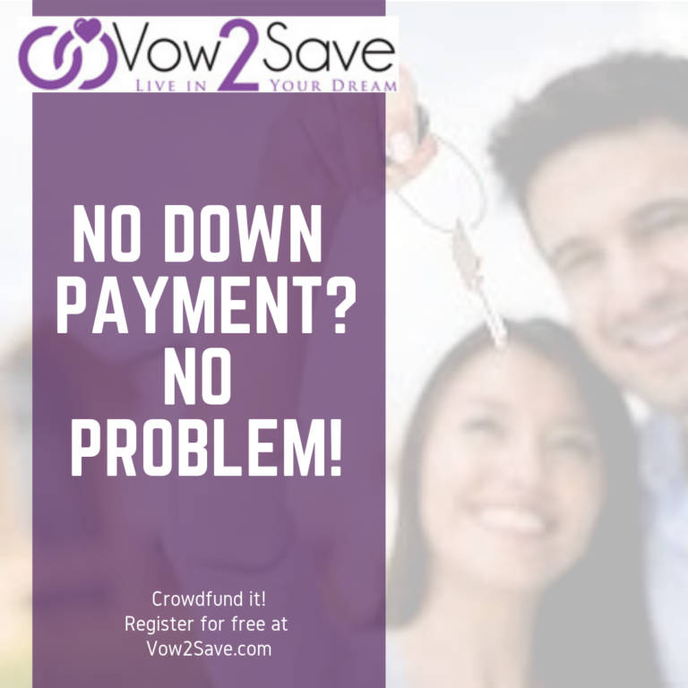 No downpayment banner for Vow2Save Crowefund Site.